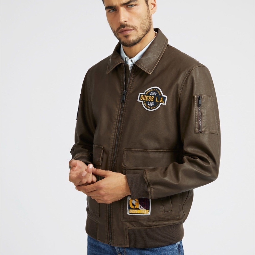 GUESS Men's Dark Brown Bomber Jacket